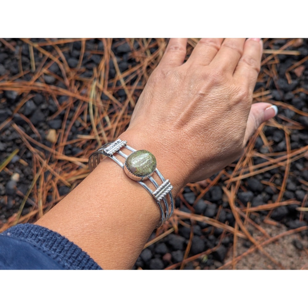 Navajo Bracelet Green Turquoise Native Am Sterling Jewelry  Sz 6.75in**‎ - Picture 8 of 9